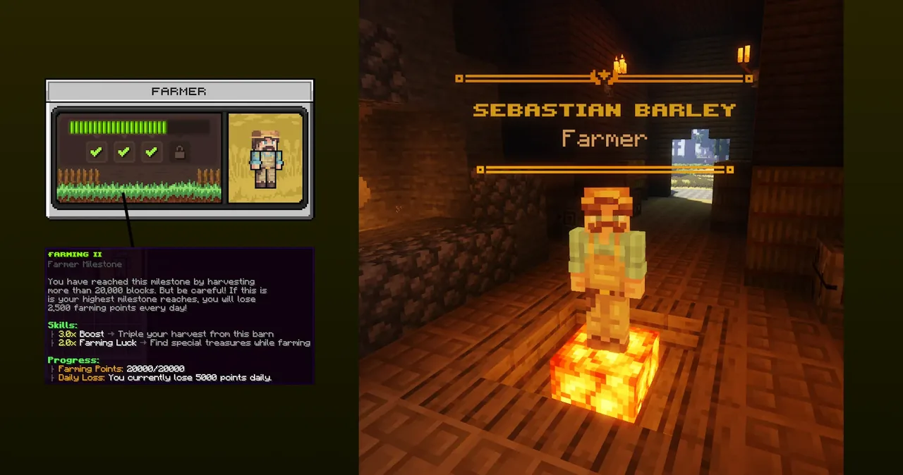 Farmer Sebastian Barley and the Farmer milestones menu