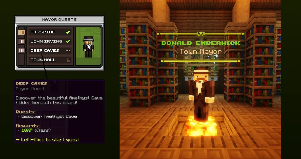 Mayor Donald Emberwick in Grinwood Town and the Mayor quests menu