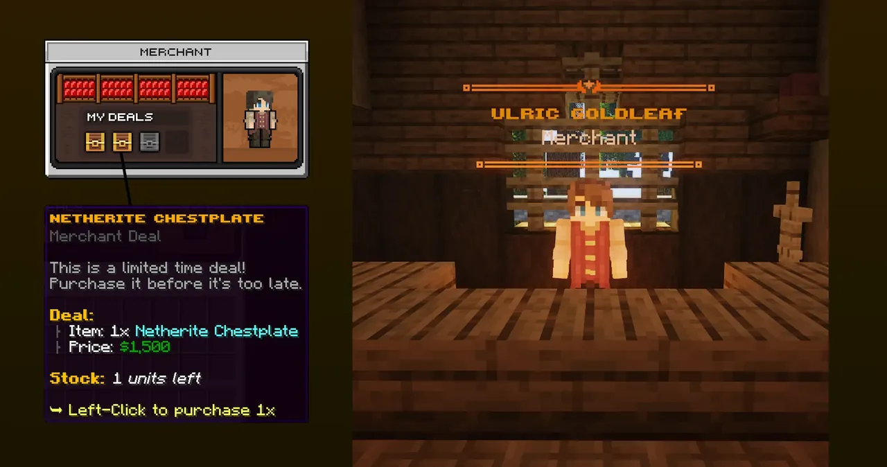 Merchant Ulric Goldleaf and a limited-time Netherite Chestplate deal