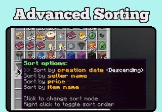 The sort options menu over a page of shop listings